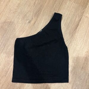Brandy Melville Black Asymmetrical Crop Tank Top